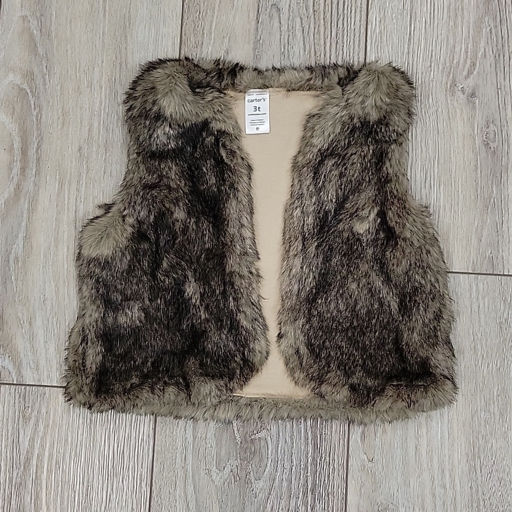 Carter's Little Girl Size 3T Brown Faux Fur Vest